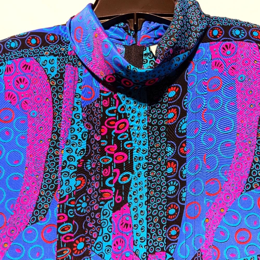 Vintage Ciao Ltd Midi Length Women's Dress, Multicolor, Long Sleeve, Pockets